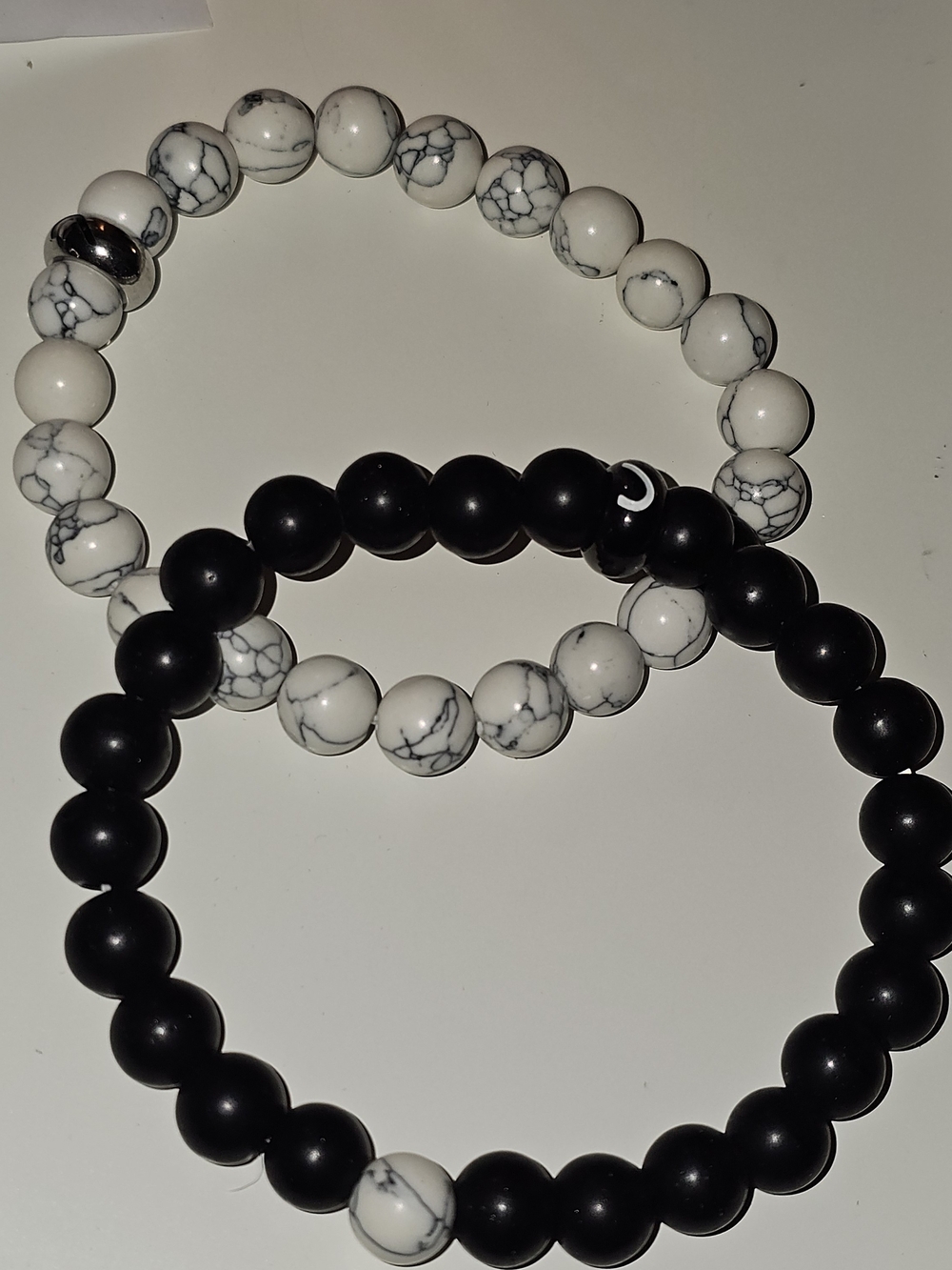 Black & White Marble Bead Stretch Bracelet Duo